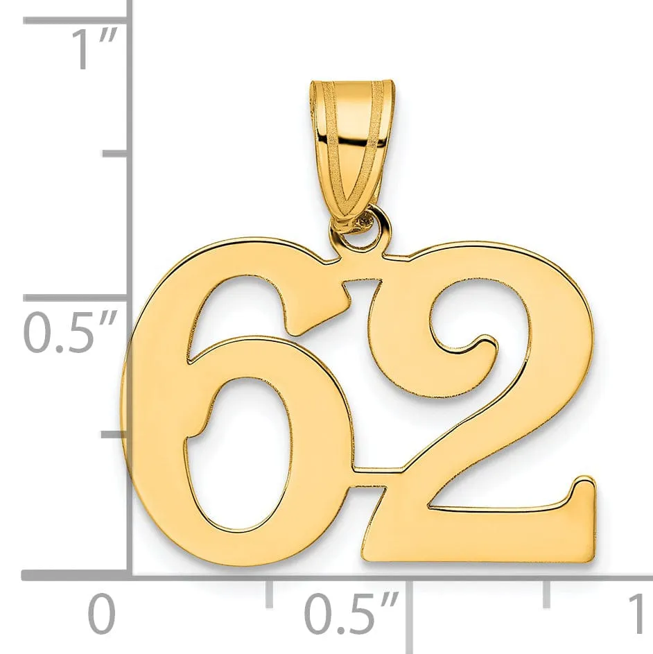 14k Yellow Gold Polished Finish Number 62 Charm Pendant